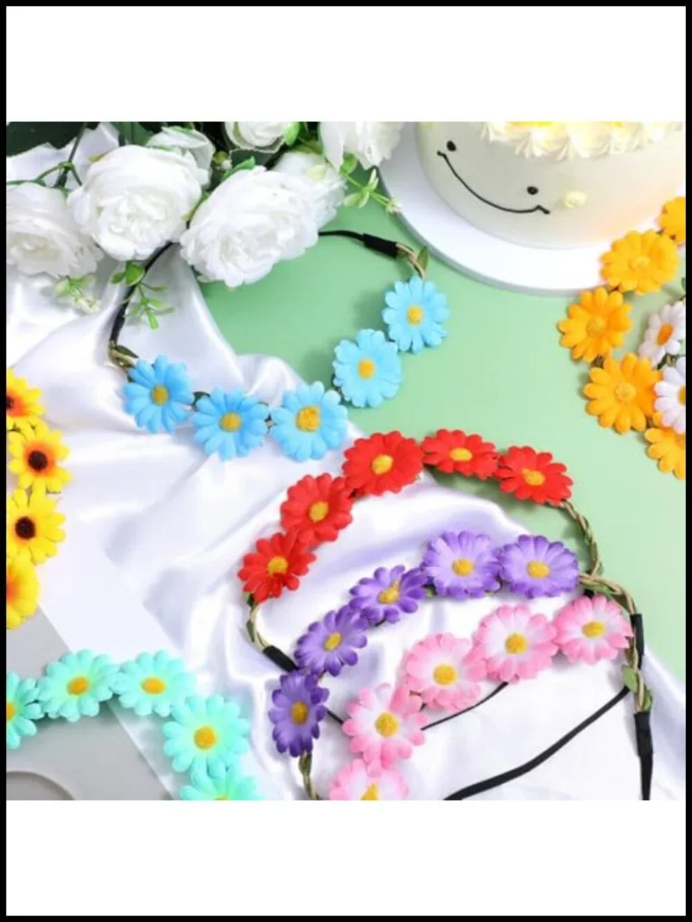32 Multi-Color Flower Headbands Women Hippie Crown Adjustable Elastic Band